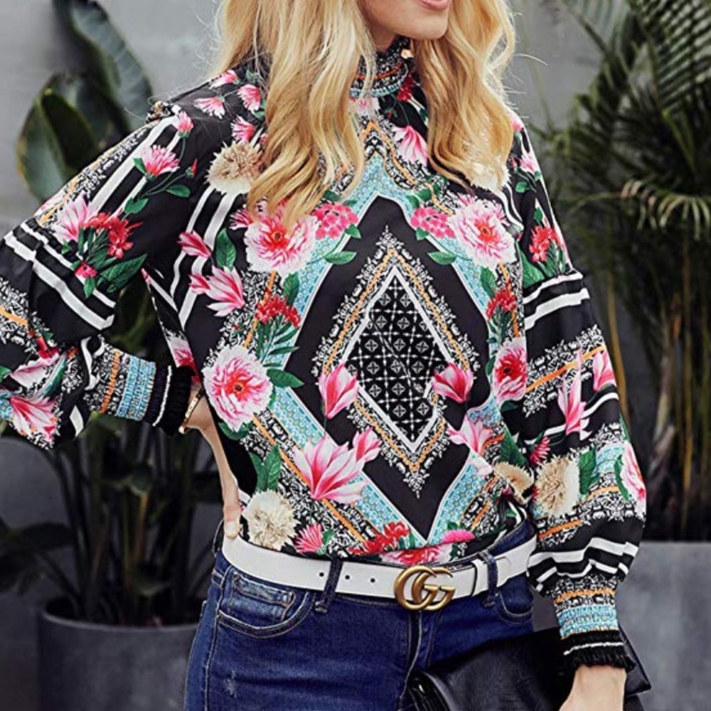 Boho Style Blouse with Pink Roses